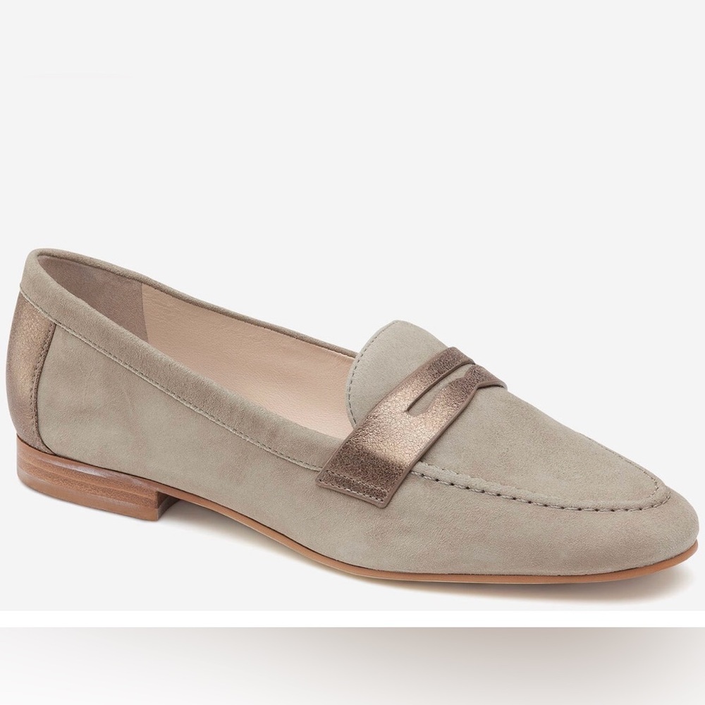 Johnston & Murphy Women’s 8.5 Suede Leather Penny Loafers Beige Tan Metallic